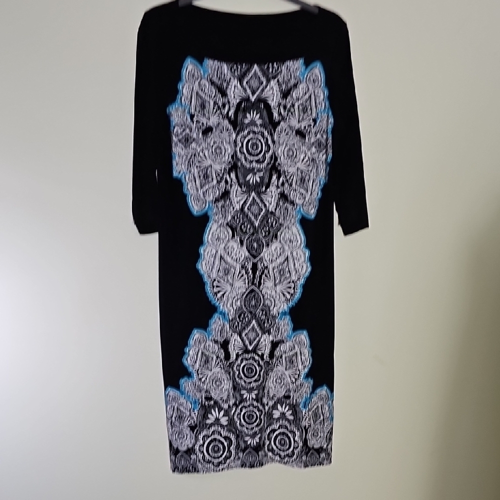 Soho Apparel Black Dress with Blue and White Patterns